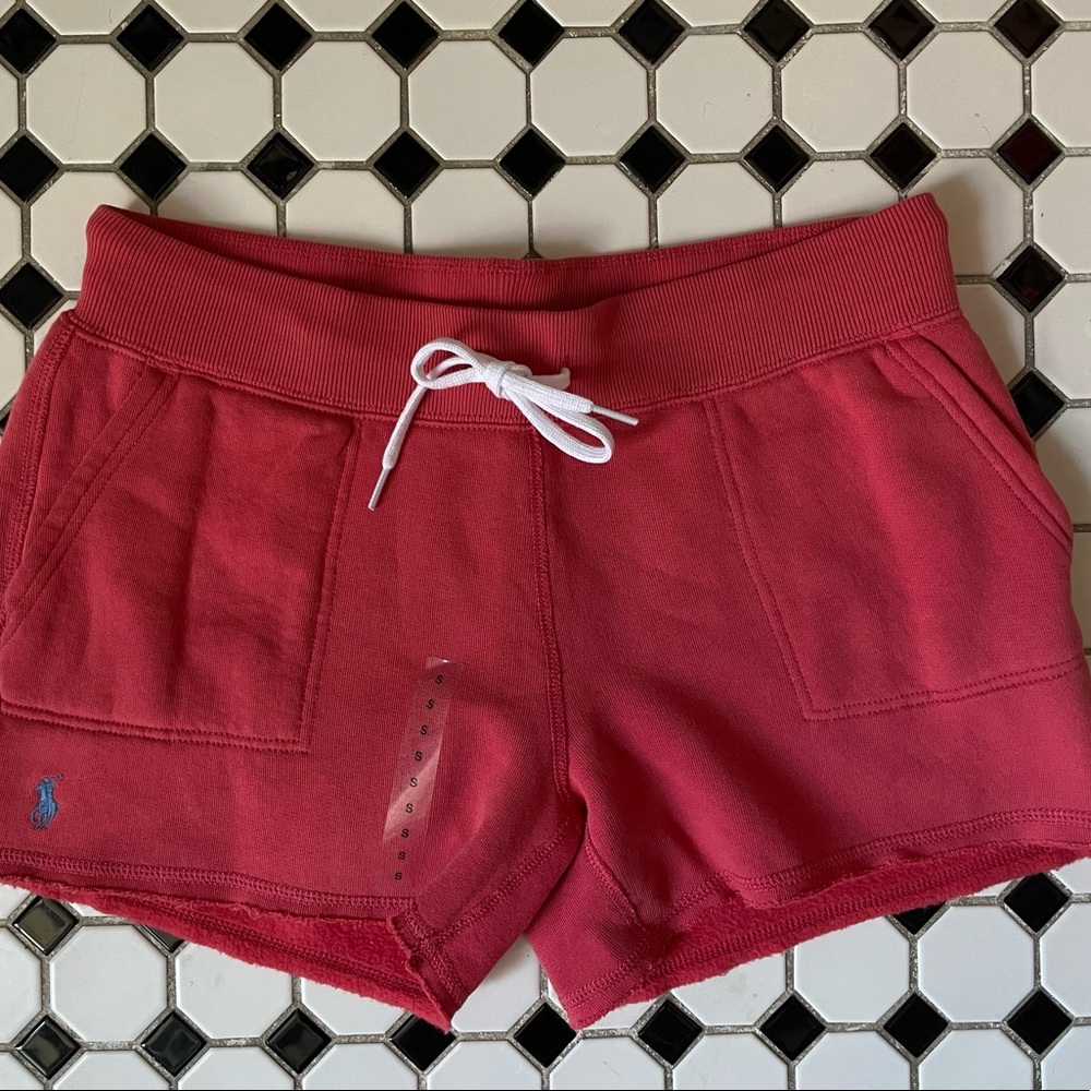NWT Polo Ralph Lauren Womens Red Cotton Blend Fleece Sweat Shorts